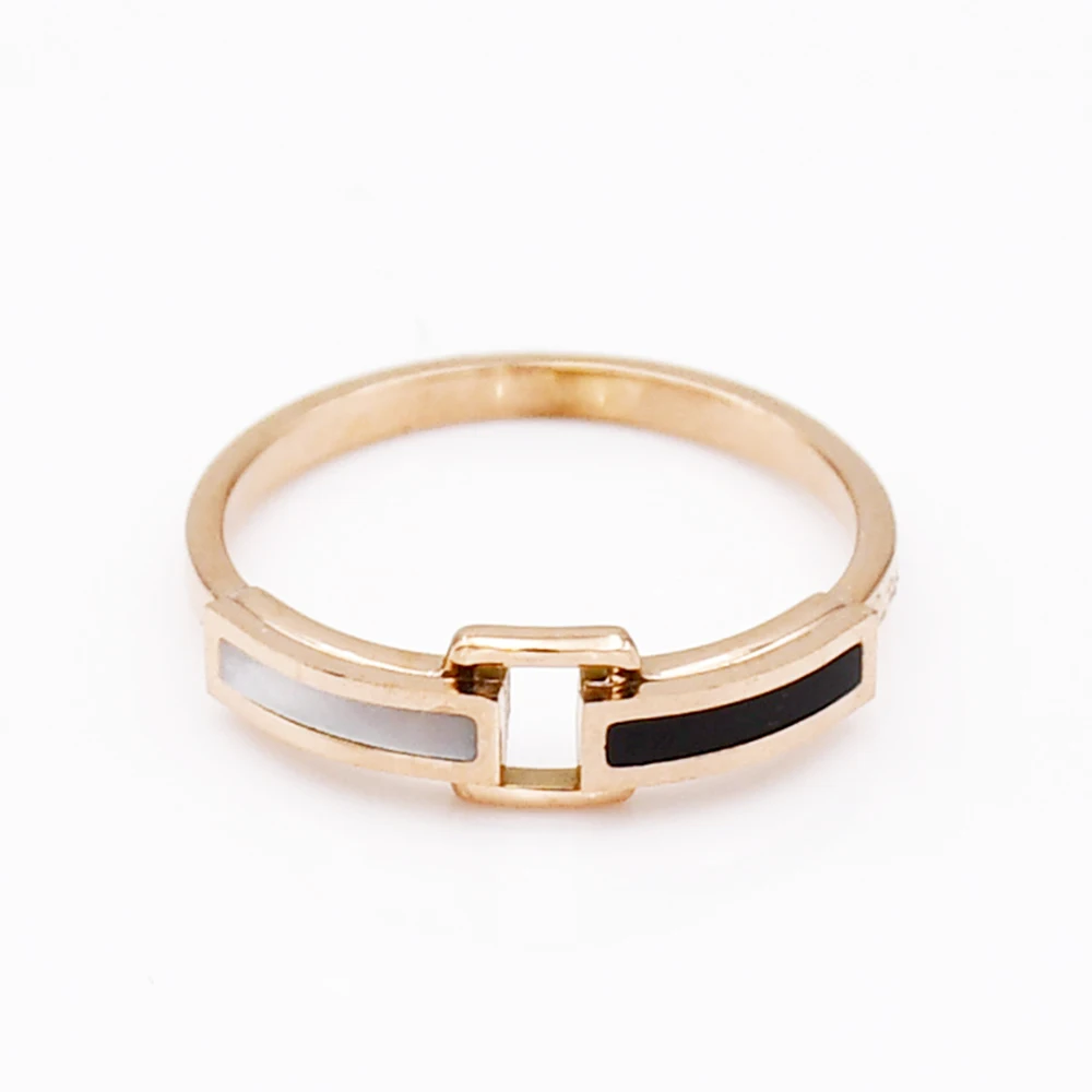 Новые модные простые кольца розового золота для женщин Bijoux черный и белый корпус