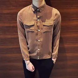 Полосатые рубашки мужские хаки корейской моды Camisas Masculina Slim Fit повседневные платья блузка мужские дизайнерские футболки 2018 осень-зима