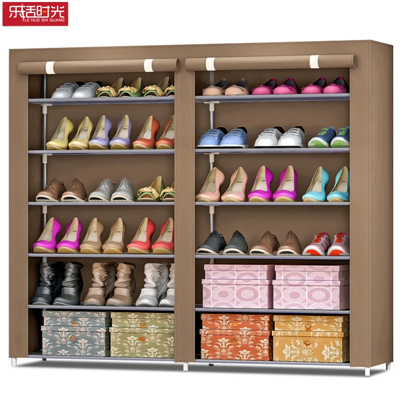Simple Double Row Shoe Cabinet Thicken Non-woven Damp-proof Steel Pipe Storage Furniture Assembled Living Room Shoe Organizer
