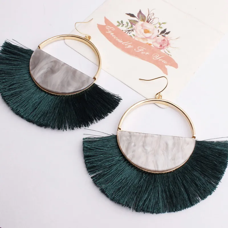 

2018 New Bohemian Acrylic Big Tassel Earrings for Women Wedding Party Alloy Statement Drop Earrings Long Fringing Jewelry