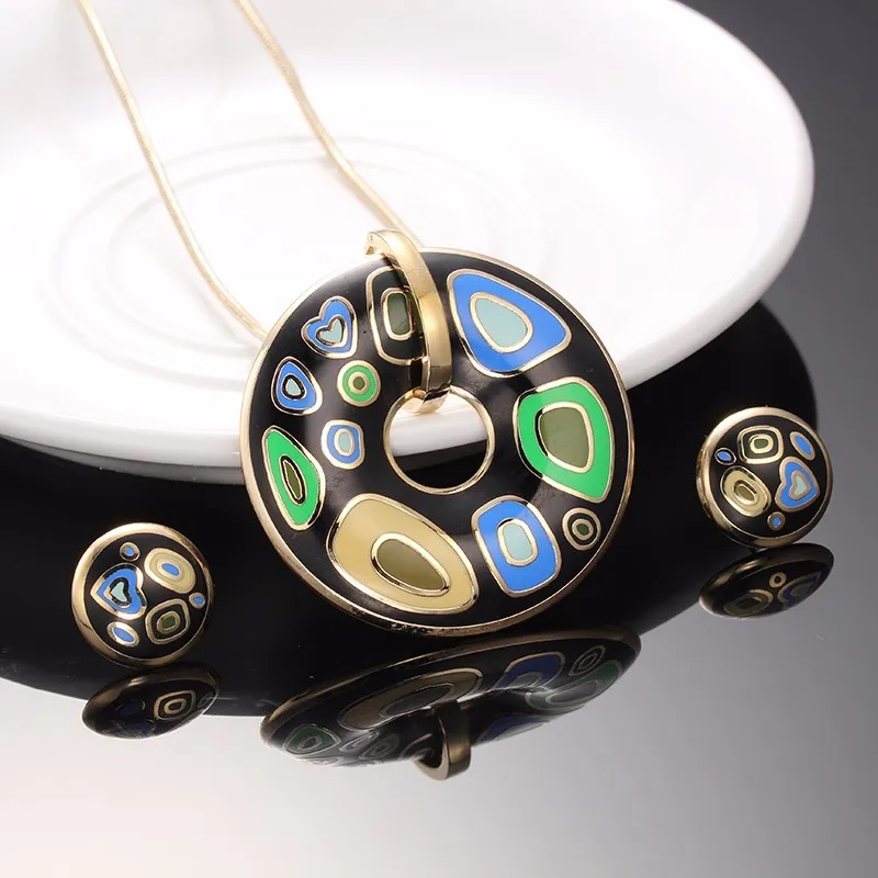 

R&X Necklace/Earrings Trendy S22101 Sieraden Sets Women Anniversary Engagement Necklace Set Gift Stainless Steel Enamel Jewelry