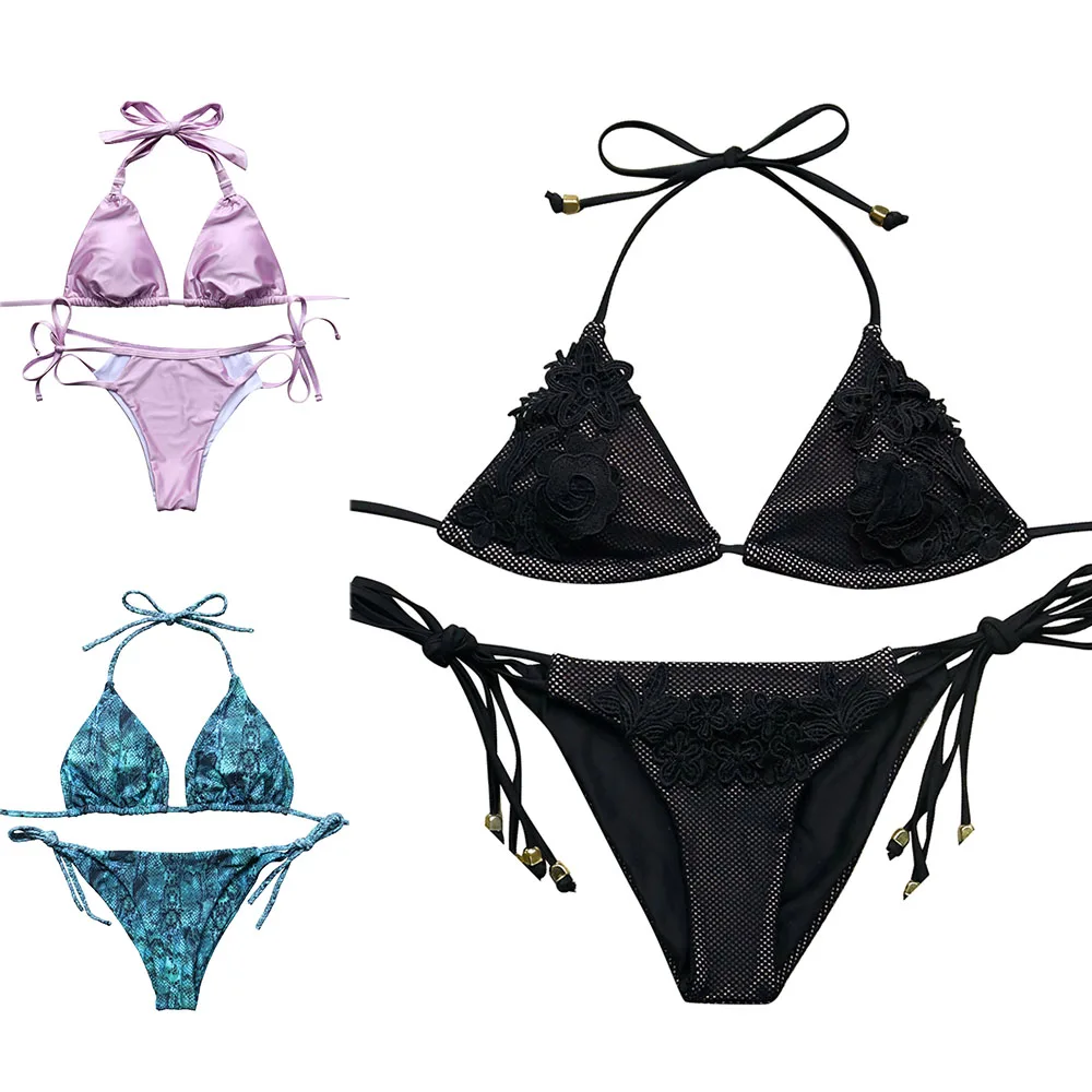 

Bikini Set 2018 Women Bandage Sexy Solid Swimsuit Push Up Low Waist Brazilian Thong Biquini Strapless Halter Top Bathing Suit