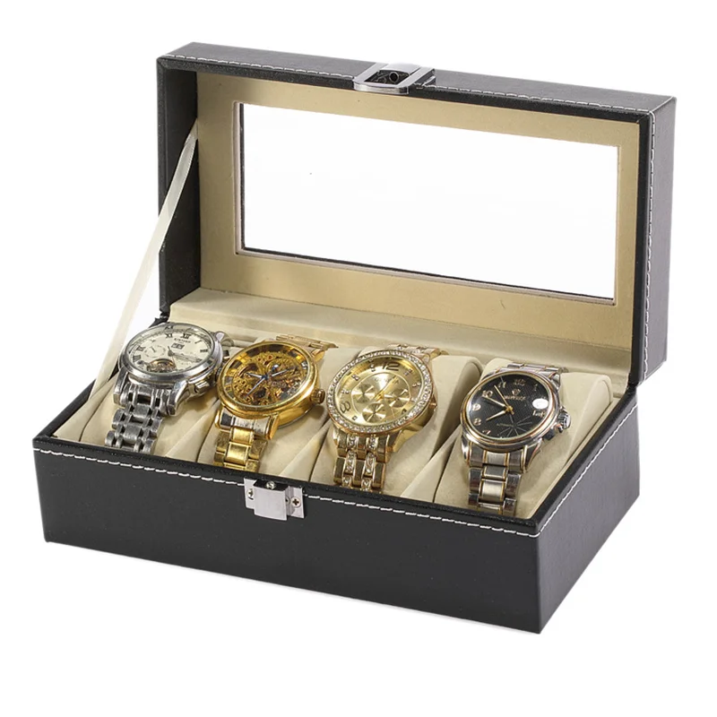 New PU Leather Watch Box Black Men's Watch Storage Box Case With Window Jewelry Women Gift Case Fashion Display Jewelry