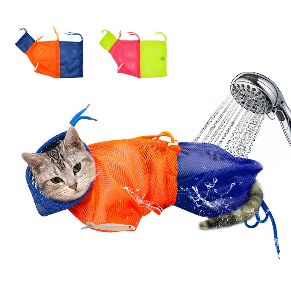 Cat Shower Net Bag Cat Grooming Bathing Bag Adjustable Cat Washing Bag Cat Restraint Bag Prevent Biting Scratching For Bathing