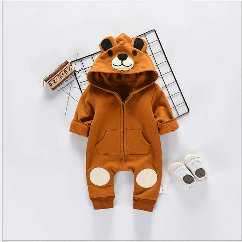 

Baby Bodysuits Girls Clothes Boys 2018 Fashion Cute Animal Bear One-Pieces Body Wool Hooded Newborn Baby Clothing Sets Bo047
