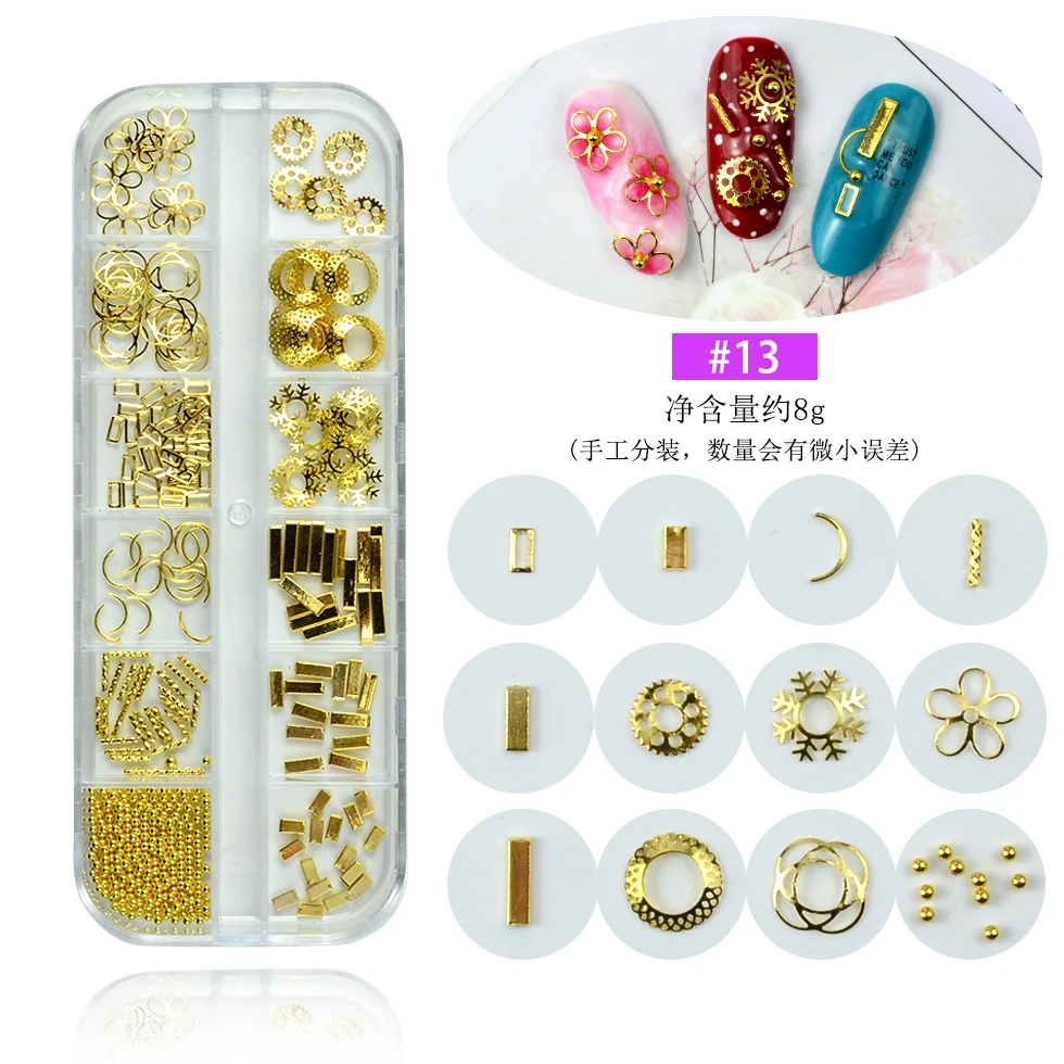 12 Grids Multi Style Glass Nail Rhinestones Mixed Colors AB Crystal Caviar 3D Charm Pearl DIY Alloy Manicure Nail Art Decoration