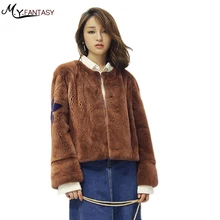 M.Y.FANSTY 2017 Autumn Winter Mink Fur Coat Brown Conventional length Round neck single row 2 buckle thickened whole skin mink