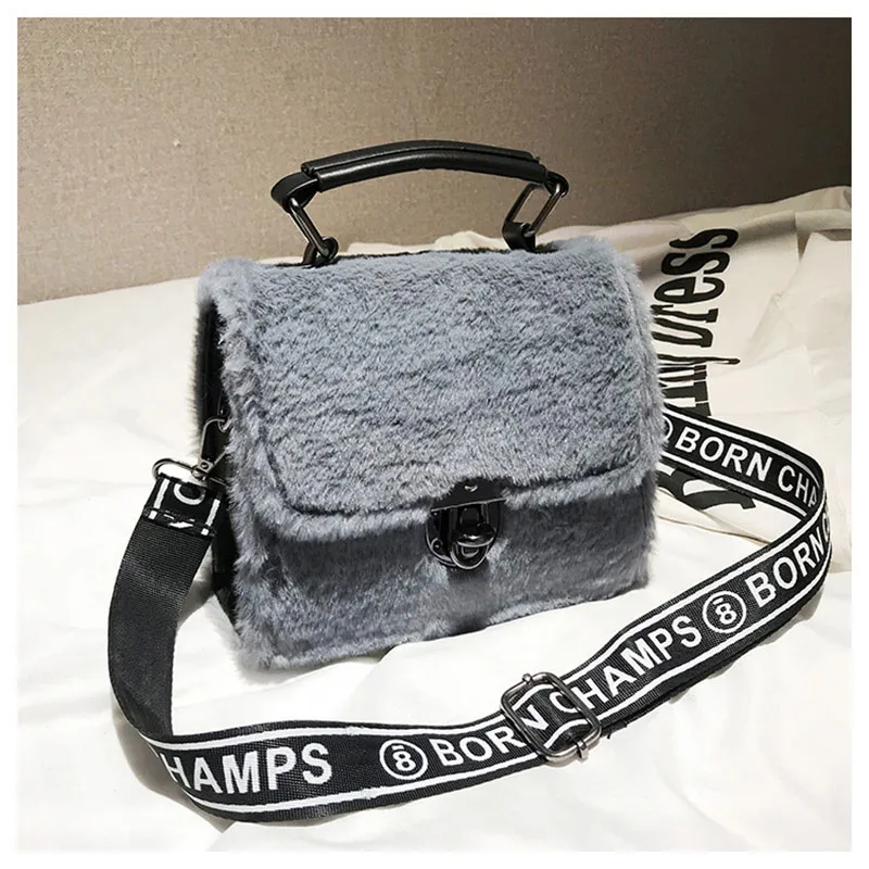 Winter Women New Hairy Bag Tote Shoulder Satchel Bags Korean Small Square Broadband Turn Lock Warm Plush Sweet for Girls SS3507 (16)