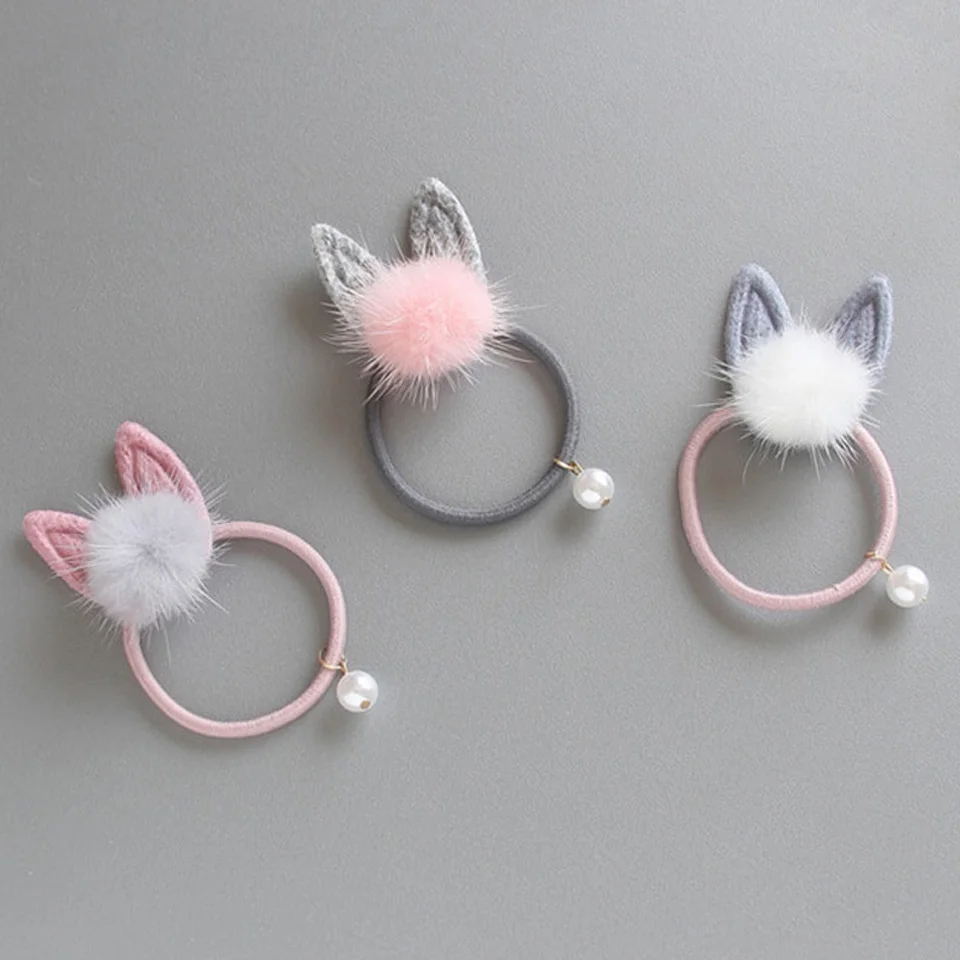 

Girls' Rabbit Ear Pom Pom Hair Elastic Ties Bunny Ear Hair Bands Ponytail Holders Hair Bands HT036