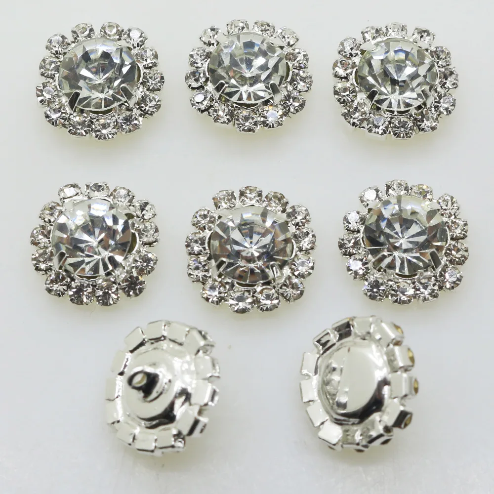 10Pcs 15mm Diamante Rhinestone Shank Buttons Flatback Sewing Decor DIY Craft Set 