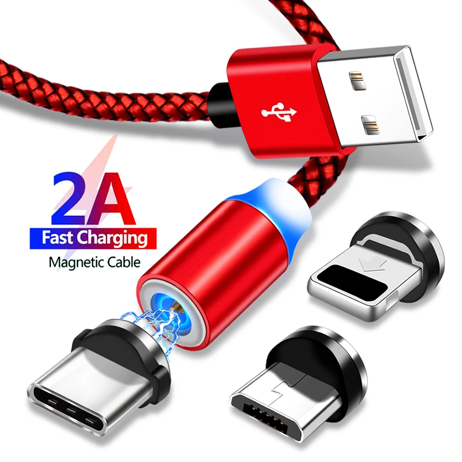 

Magnetic Cable LED Braided Cord 2.4A Fast Charging Type C Micro USB Magnet Cable For iPhone Xs Max X Samsung S10 Huawei P30 Wire