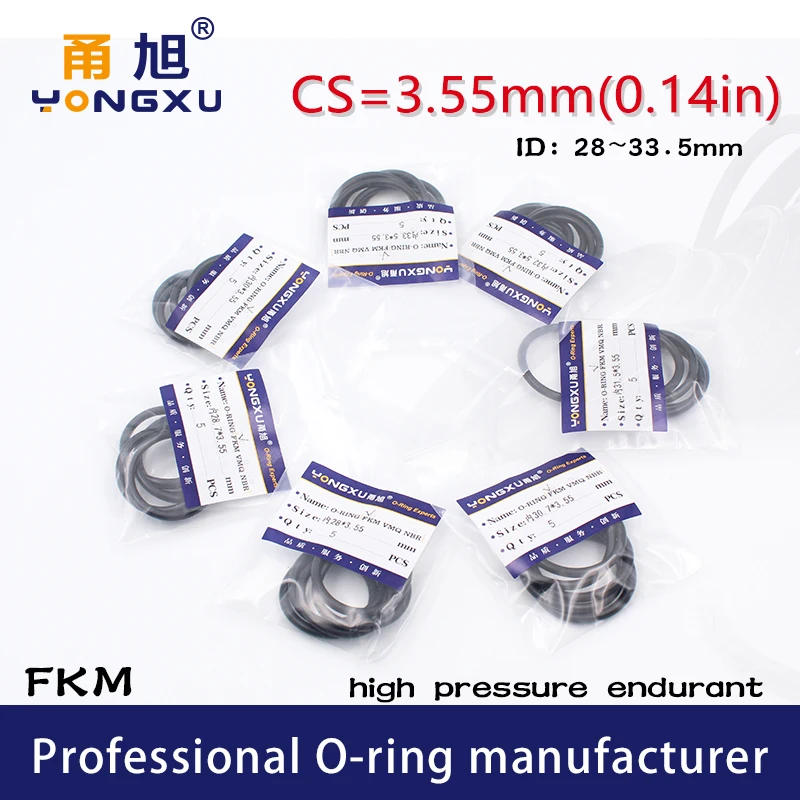 5 шт./лот резиновое кольцо FKM/витон уплотнительное кольцо CS3.55mm ID28/28,7/30/30,7/31,5/32,5/33,5 мм прокладка уплотнительное кольцо масла кольцо