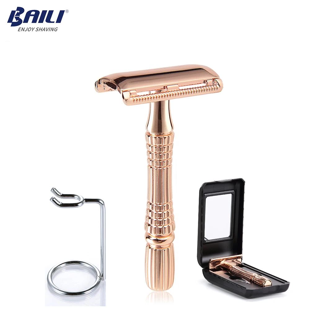 

BAILI Upgrade Wet Shaving Blade Safety Razor Shaver Handle Barber Beard Hair Care with 1 Travel Case 1 Shaving Stand BD178