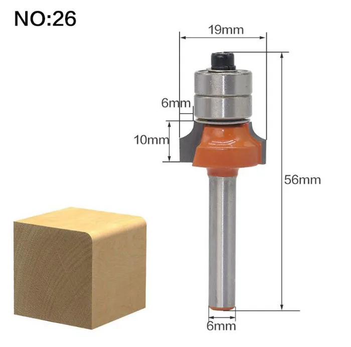 Фреза 1 шт. 6 мм хвостовик древесины фрезы прямой концевой фрезы триммер очистка заподлицо отделка угловая круглая бухта коробка биты инструменты - Длина режущей кромки: NO 26