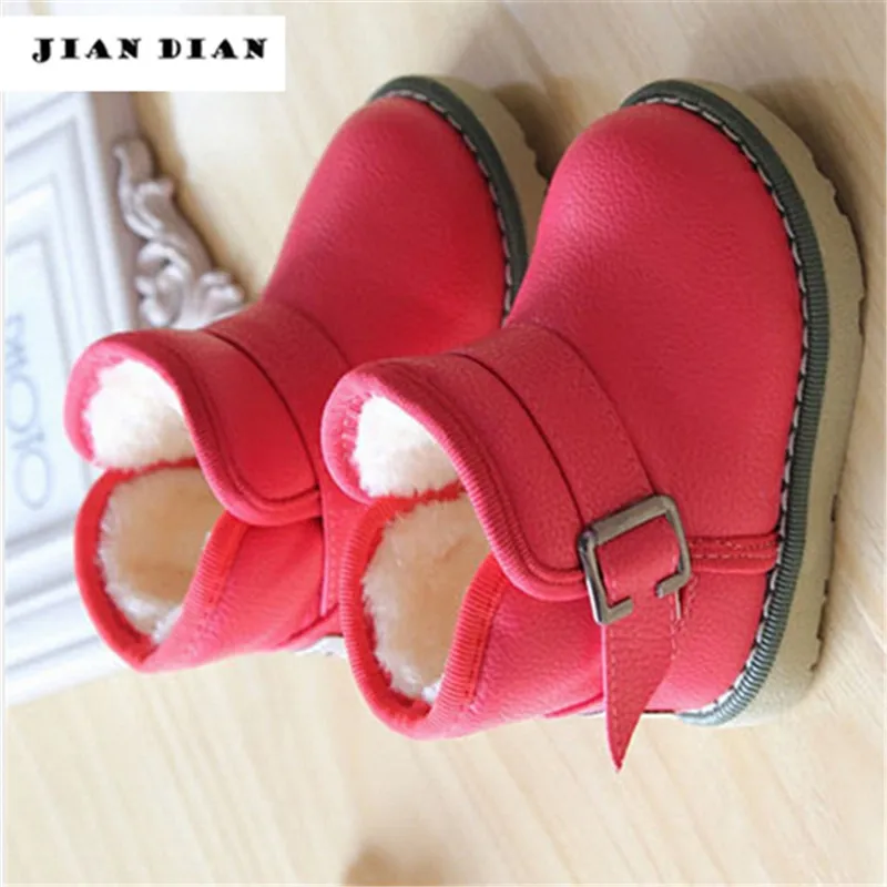 

JIAN DIAN Children PU Leather Booties New Waterproof Baby Shoes 2017 Winter Hot Girls Cotton Padded Shoes Ankle Boys Boots