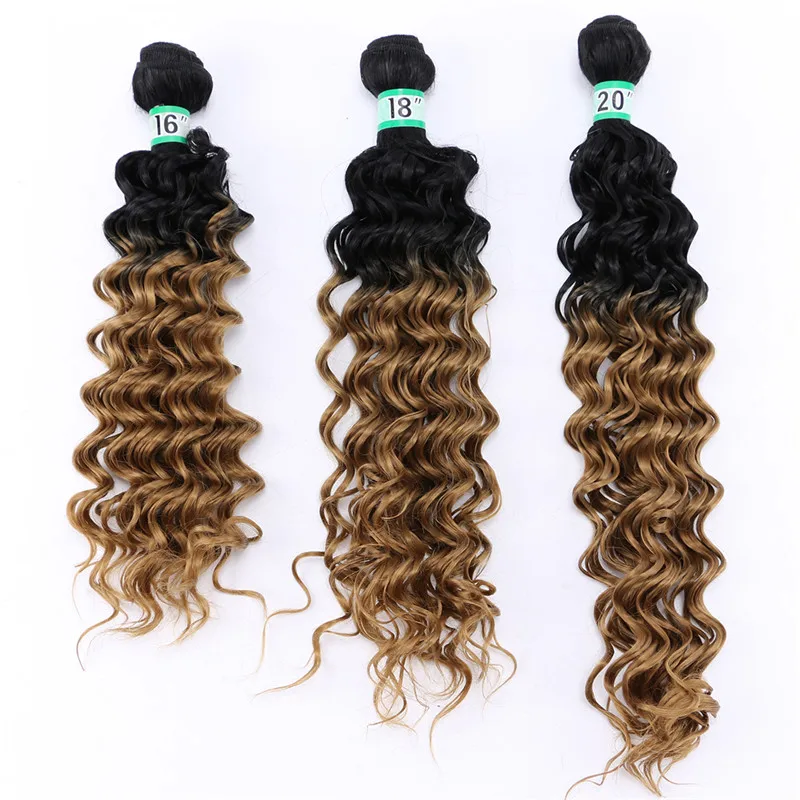 ANGIE синтетический глубокая волна вьющиеся волосы Связки 16 18 20 дюймы смешанная длина два тона Ombre пучки волос Weave для женщин - Цвет: T1B/27