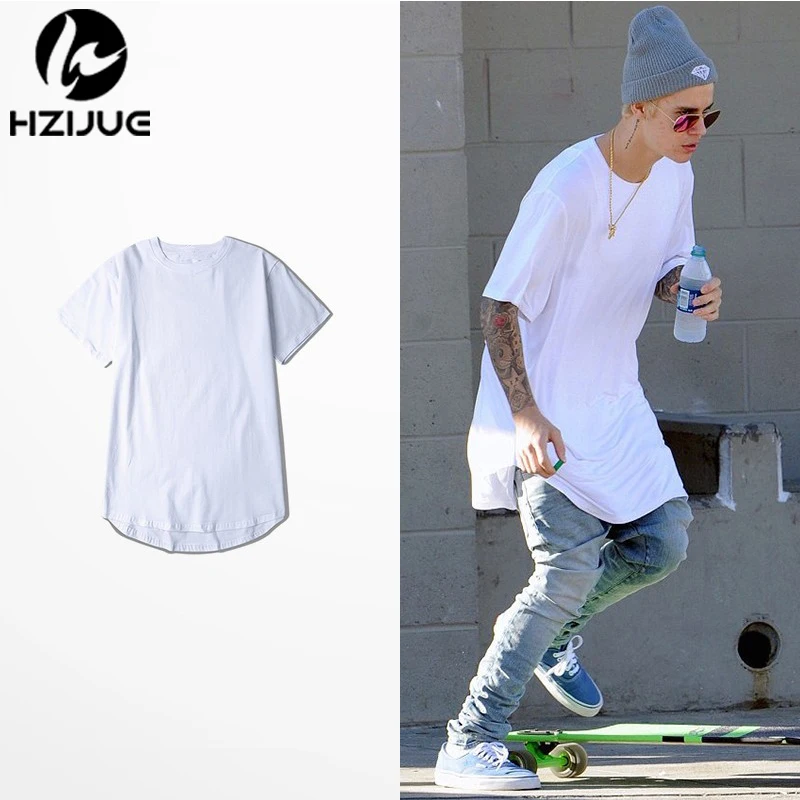HZIJUE hombres de manga corta extendida Hip Hop camiseta de gran tamaño Tyga Kpop Swag ropa Casual de hombre Justin biobe Streetwear Camisetas