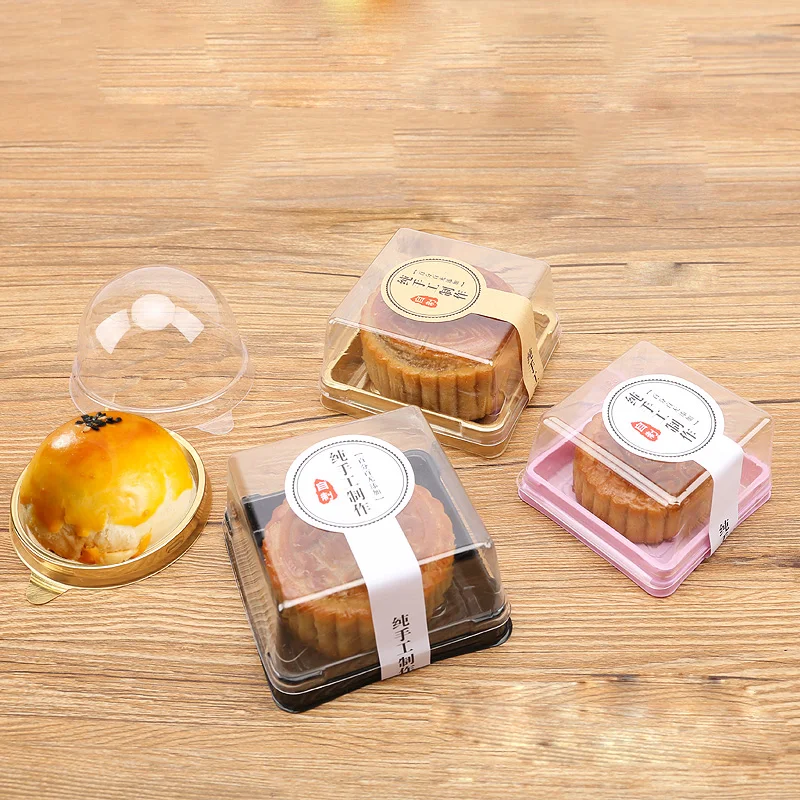

50sets=100pcs 6.8*6.8*4cm Black&Gold Bottom Mini Size Plastic Cake Box Cupcake Container Wedding Favor Boxes Supplies
