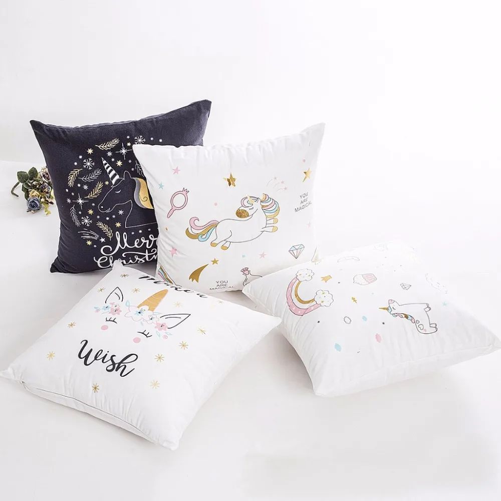 

2019 New arrivel creative Bronzing Pillowcase Cover Pillow Art unicorn Black White mix color Bedroom Home Decorative