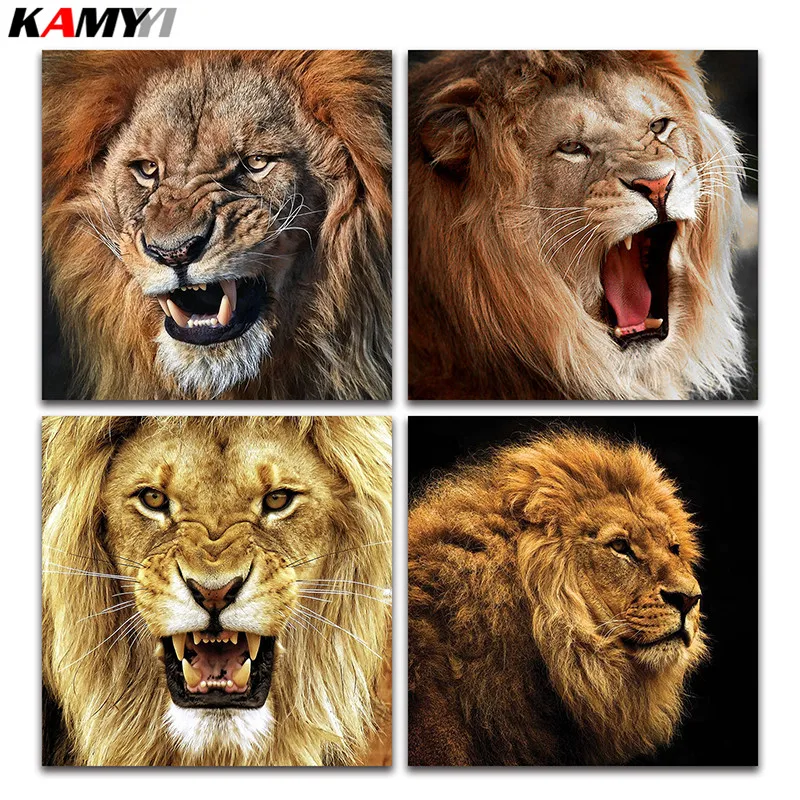 

Full square diamond embroidery Lion beads 5d diy diamond painting cross stitch animal Beast full round Diamond mosaic Cat sale