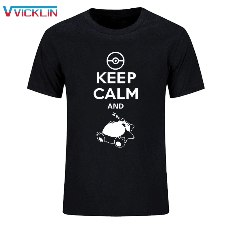 Новинка 2019 модная футболка с надписью Keep Calm And Carry On Snorlax Sleep Pokemon хлопковая