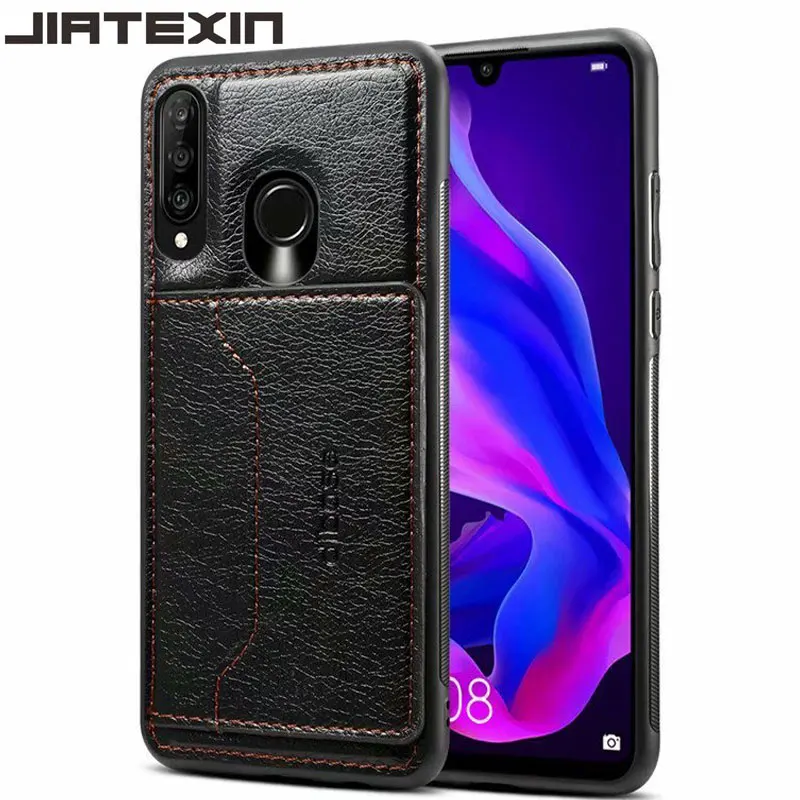 JIATEXIN ТПУ бампер чехол для Huawei P30 Lite PU кожаный Nova 4e подставка держатель с кармашком