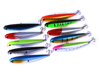 

10Pcs 11.5cm 21g Pencil Fishing Lure Top water Floating Hard Colorful Plastic Skin Artificial Bait Spinner Tackles 3D Eyes Laser