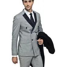 Высокое Качество, Модные серые Для мужчин костюм жениха костюмы двубортный Для мужчин Свадебная праздничная одежда индивидуальный заказ(куртка+ Брюки для девочек