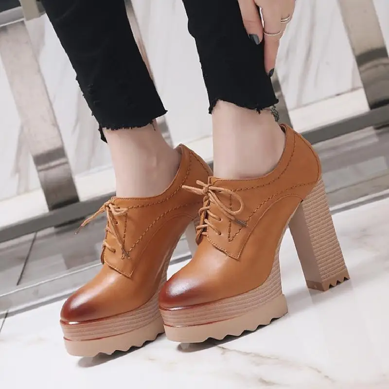 2018 New Platform High Heels Women Oxfords Shoes Ladies Casual Thick Heels Pumps Vintage PU High Heel Ankle Boots Shoes Woman (20)