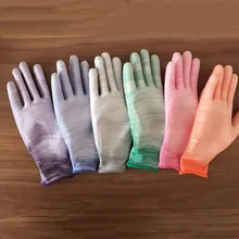 Полосатые ПУ и нейлоновое покрытие ладони перчатки с покрытием резиновый для погружения пыли Антистатические защитные перчатки