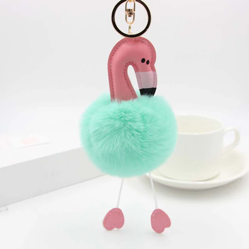 Высокое качество 8 см Большой размер Фламинго плюшевый брелок Красочный Искусственный Кролик мягкий меховой шар пушистый Фламинго плюшевый брелок для ключей игрушки