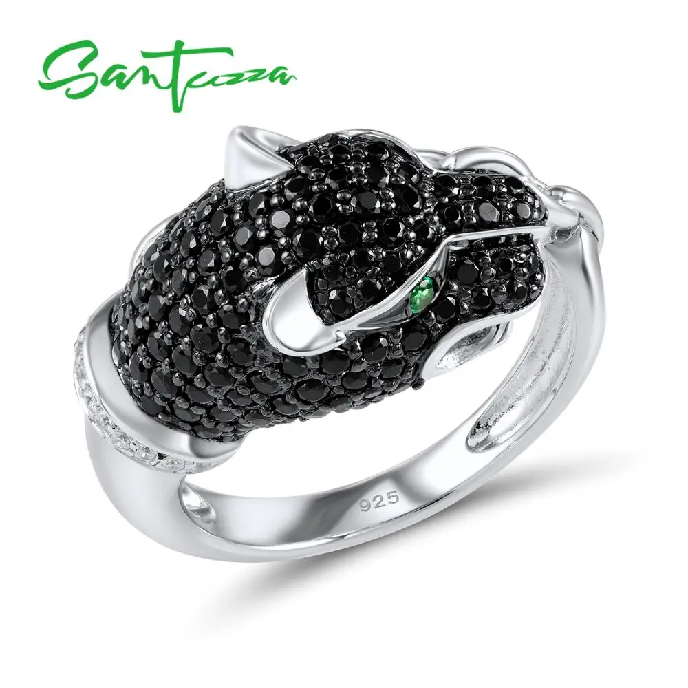 

Silver Leopard Rings for Woman Black Spinel Cubic Zirconia Women Rings Pure 925 Sterling Silver Party Fashion Jewelry