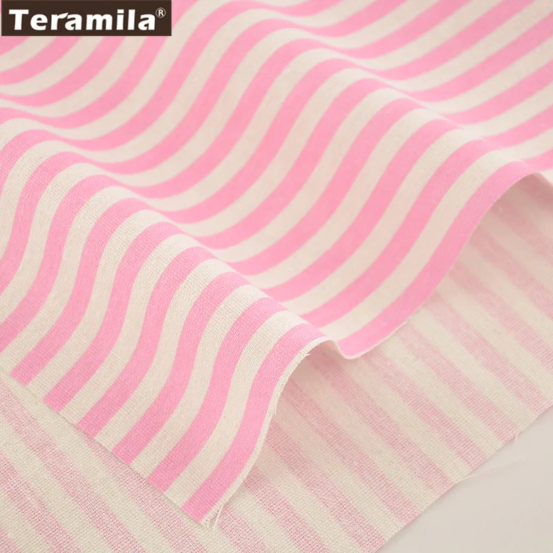 Sewing Material Tissu Tablecloth Pillow Bag Curtain Cushion Pink Strips Design TERAMILA Home Textile Cotton Linen Fabric|cotton linen fabric|linen
