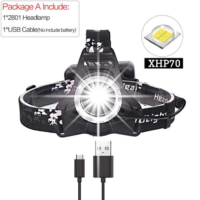 Powerfull xhp70 супер яркий светодиодный перезаряжаемый usb налобный фонарь xhp70 фонарь 3*18650 аккумулятор для рыбалки и кемпинга - Испускаемый цвет: Package A