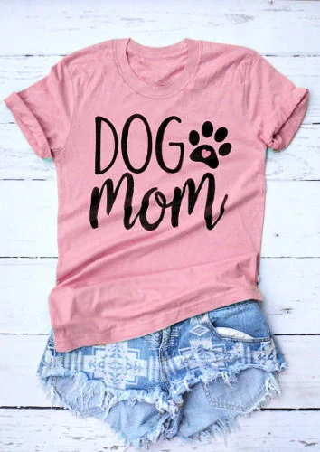 

Dog Mom Funny Letter Printed T-Shirt Dog Paw Heart Tops Dog Mom Harajuku Crewneck Hipster Graphic Cotton Tee Mom pink Shirts