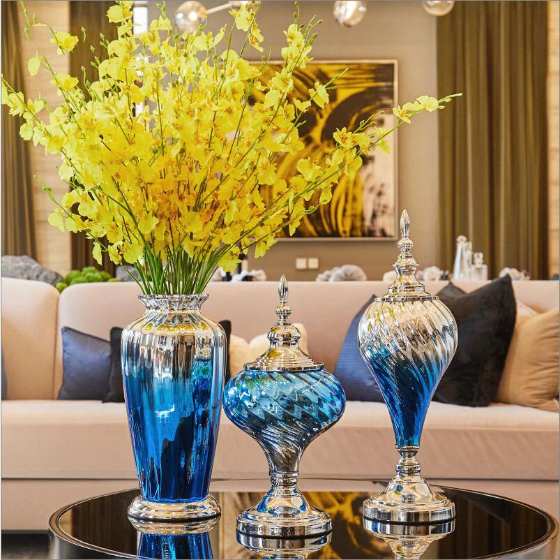Modern Creative Blue Glass Vase Ornaments Home Furnishing Decoration