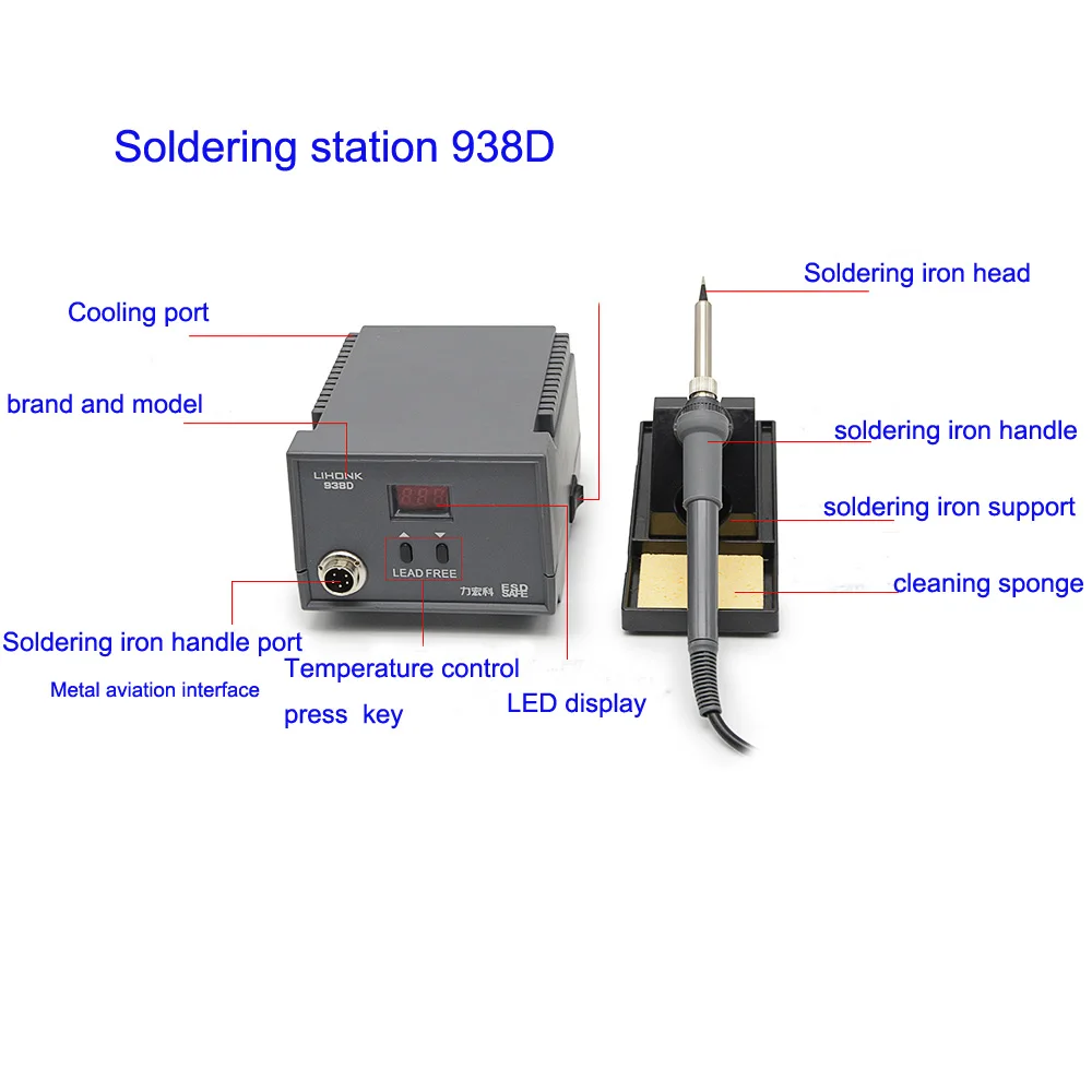 Промышленная паяльная станция с постоянной температурой 200-500 градусов, светодиодный паяльная станция с цифровым дисплеем 936A 936C 938D