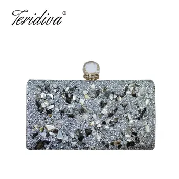 

2018 Brand Women Handbags Black Crystal Evening Purse Metal Clutches Silver Beaded Bridal Wedding Box Clutch Bags Bolsos Mujer