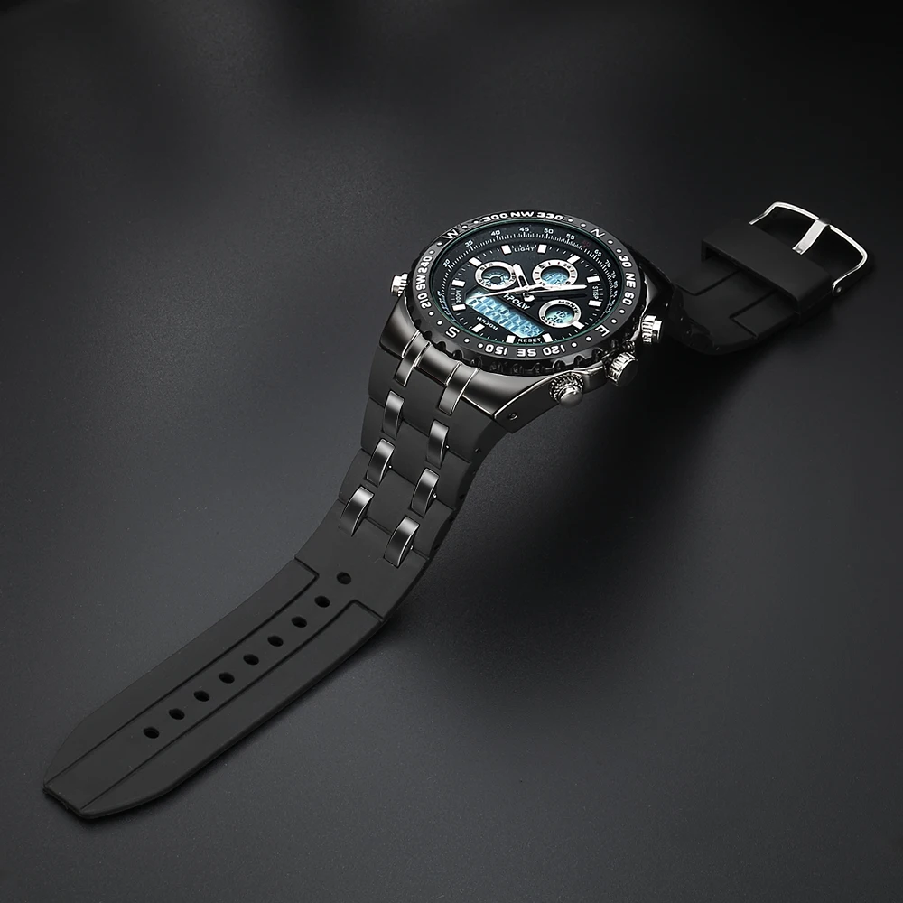 Kopen Mannen Luxe Analoge Digitale Quartz Horloge Nieuw Merk HPOLW Casual Horloge Mannen G Stijl Waterdichte Sport Militaire Shock Horloges