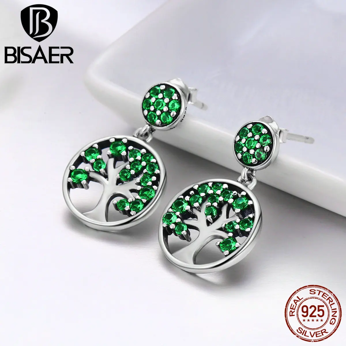 

Authentic Real 100% 925 Sterling Silver Spring Green Dangle Family Tree of Life Drop Earrings Women Girl Fine Jewelry Gift