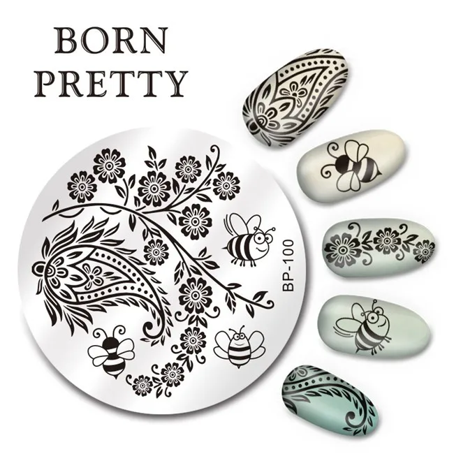 Born pretty 5.5 см Круглый Ногтей Штамп Шаблон Арабески Пчелы Дизайн Плиты Изображения BP-100