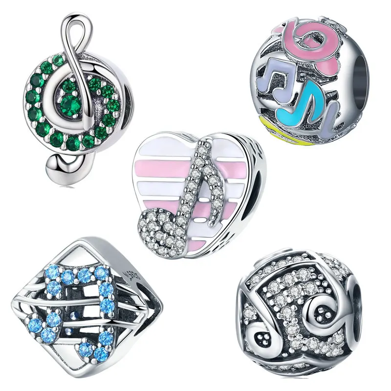 

INBEAUT Music Melody Beads 100% Real 925 Sterling Silver Blue Zircon Musical Note Enamel Charms fit Pandora Bracelet for Women