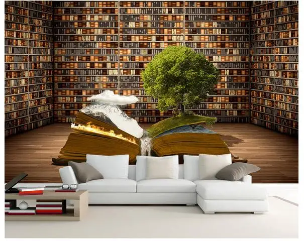 3d фотообои на заказ Настенные обои креативные книги книжная полка гостиная ТВ