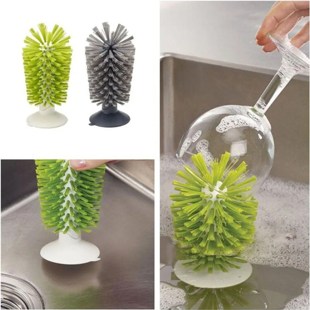 

1Pcs Sink Suction Cup Base Cleaning Bottle Glass Brush Nylon Kitchen Cleaning Wine Cup Cleaner Scrubber Self Stand Brush