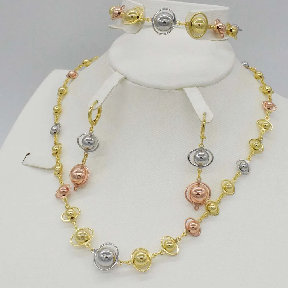 Fashion african beads jewlery set nigerian jewelry set for women indian gold jewelry handmade necklace hoop earrings wedding - Image 2