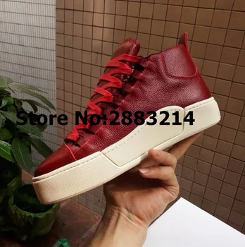 

Luxury Designer Men Outdoor Casual Sneakers Shoes Tie Up High Top Leisure Fashion Flats Shoes Red Black White Wrinkled Leather