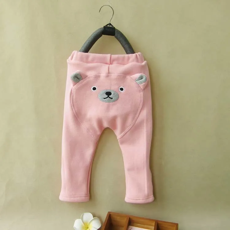 Леггинсы с рисунком медведя для мальчиков и девочек, детские штаны, Зимние Теплые повседневные штаны с плюшевой подкладкой, одежда для малышей