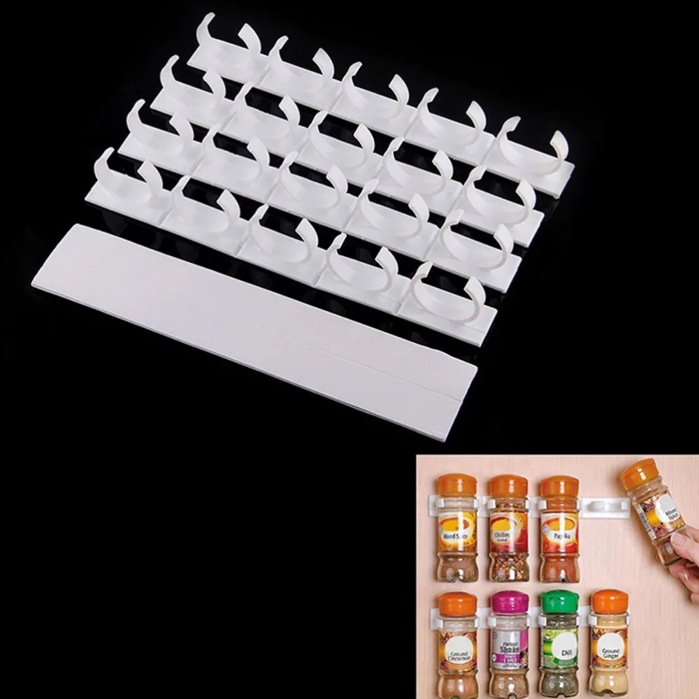 دائم 4 قطعة/المجموعة المنظم حامل التخزين 20 خزانة الباب السنانير المطبخ البلاستيكية التوابل جدار تخزين الرف