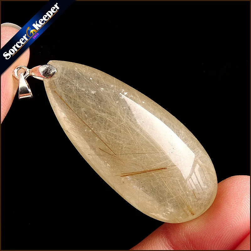 

Rare Natural Quartz Gold Rutilated Garden Quartz Crystal Love Necklace Pendant natural minerals Fish Tank Beads PS226