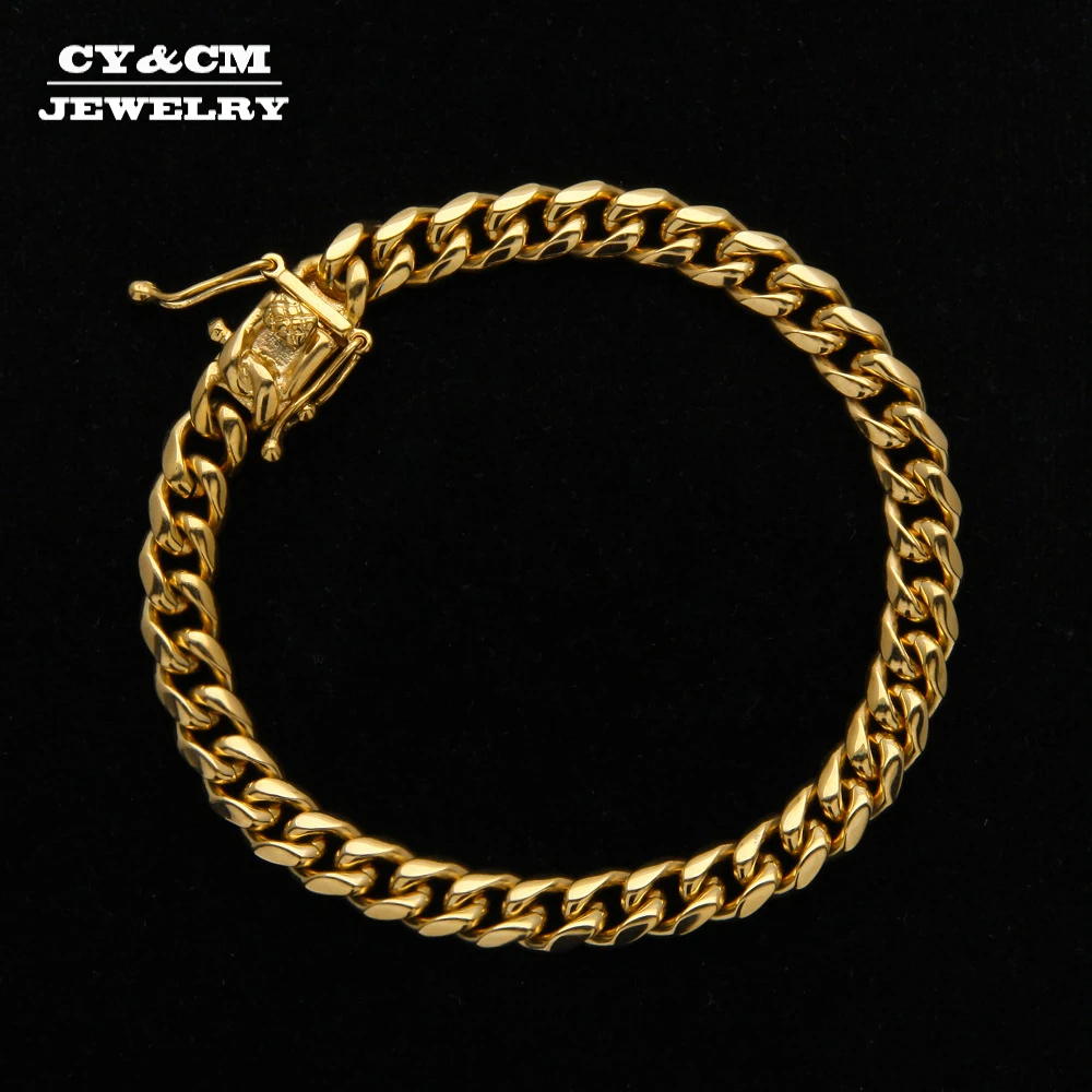 CY и см 8/10/12/14 мм Нержавеющая сталь Майами панцирного плетения КУБИНСКИЙ звено цепи льдом браслет Для мужчин хип-хоп толстый цвета: золотистый, серебристый тяжелые украшения 20 см